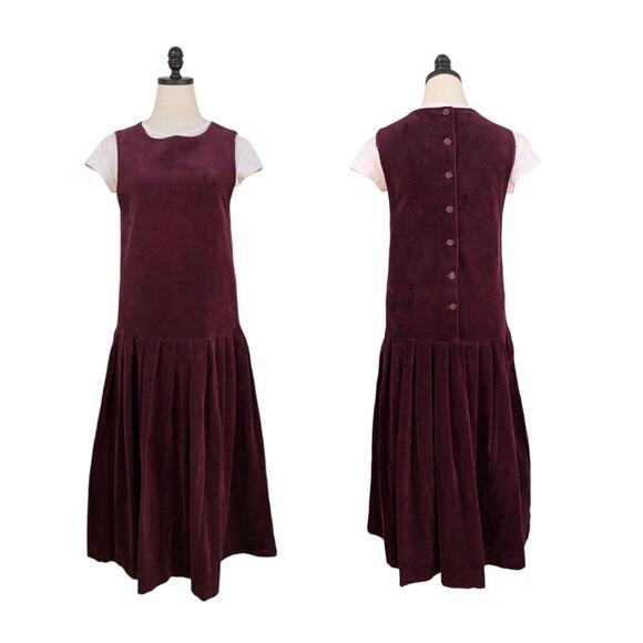 Vintage Laura Ashley Dress Red 8 Corduroy Jumper 80s 90s Academia Long Preppy - Picture 1 of 9